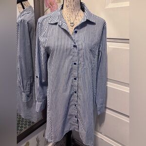 Ci Sono Blue and White Striped Button-Down Tunic